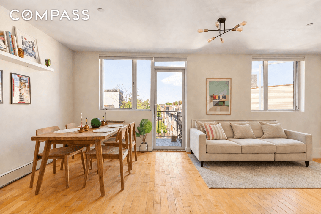 Welcome to 93 Wyckoff Avenue, Unit 4B a sun filled penthouse duplex offering two bedrooms, two and a half bathrooms, and exceptional private outdoor space in the heart of Bushwick.