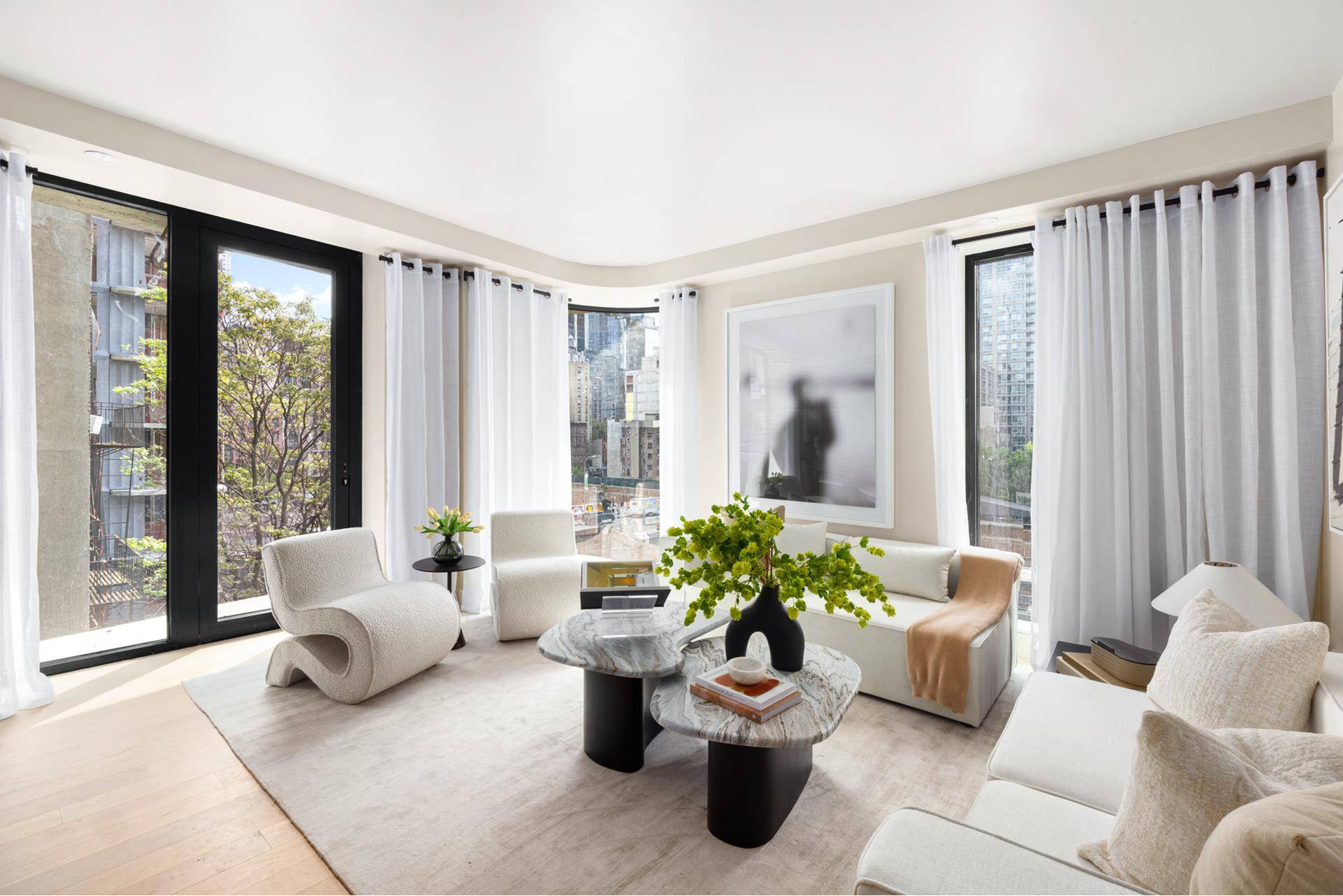 Welcome to Residence 7D N a beautifully designed two bedroom, two bathroom corner residence with 866 square feet of interior space.