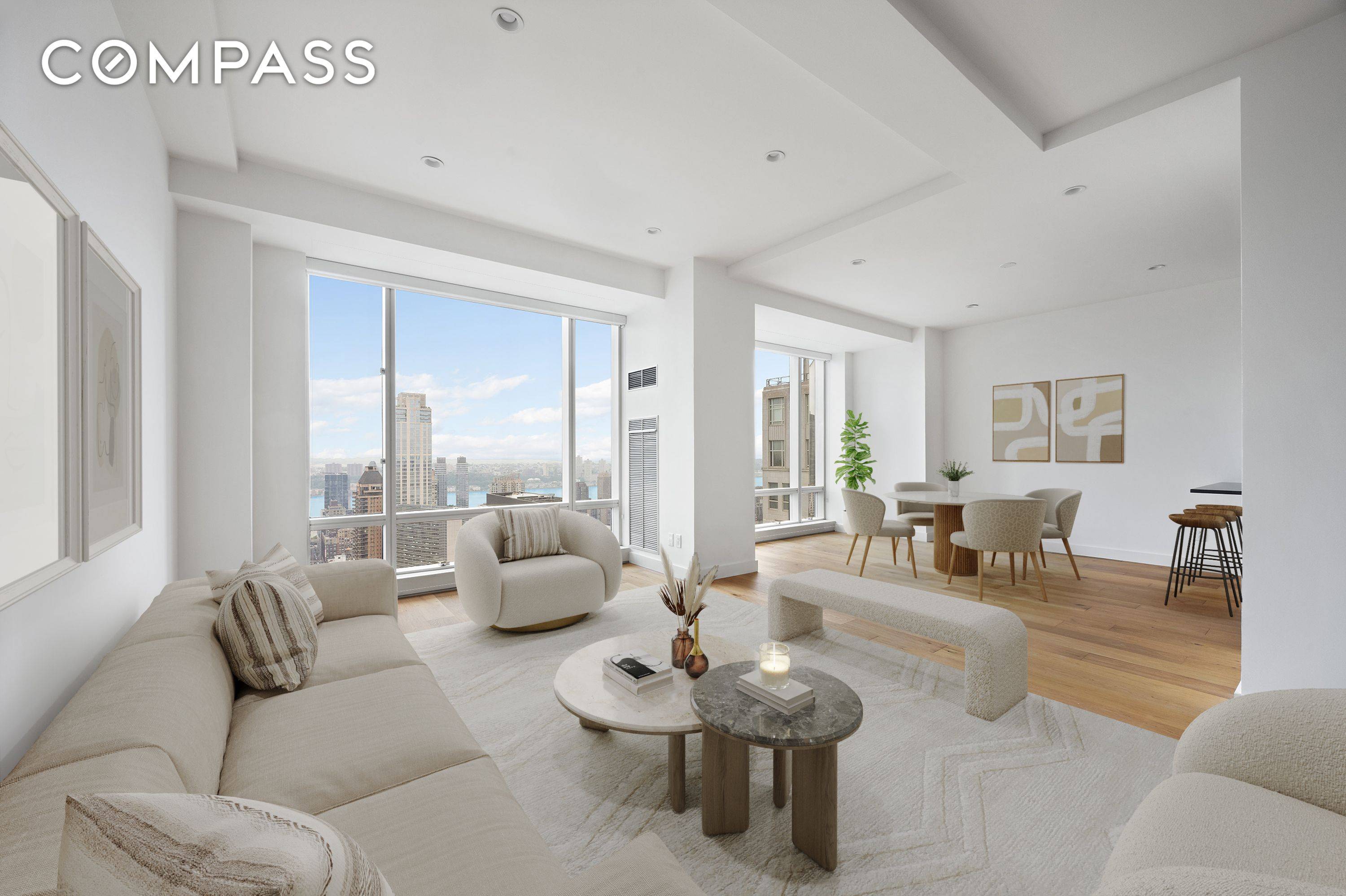 Located at the intersection of Central Park West and Columbus Circle, this spacious three bedroom, three and a half bath residence offers expansive western views from every room.