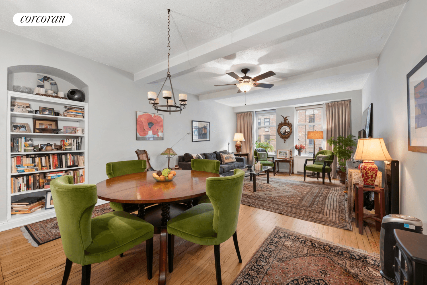 This over sized one bedroom sits at the end of the hall, offering you an extra wide living room and bedroom, and enjoys the traditional inset bookcases and beamed nearly ...