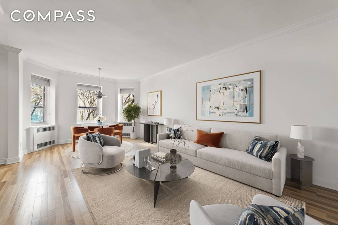 Welcome to this expansive, impeccably updated alcove studio easily convertible into a junior one bedroom where refined design meets serene living.