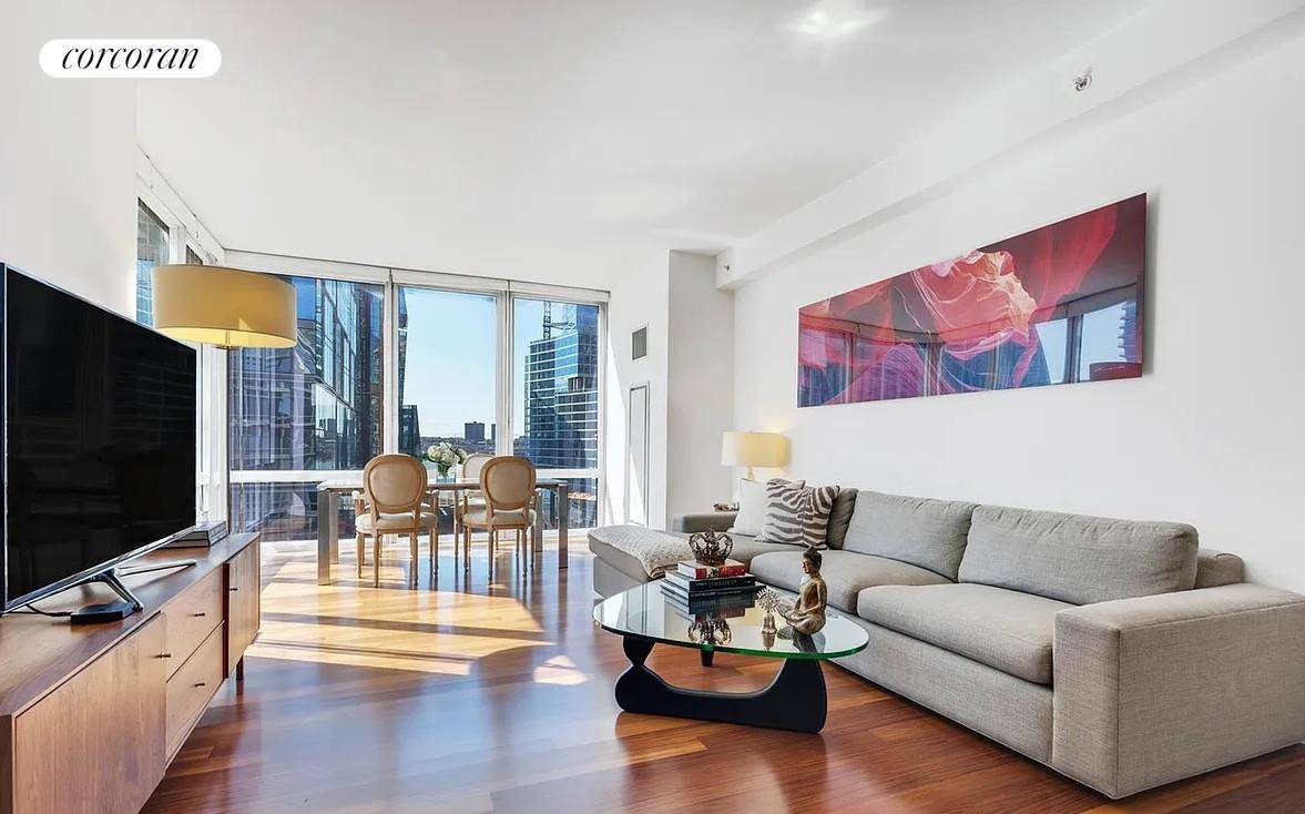 Spacious corner one bedroom residence in the luxury 10 West End Avenue condominium, located just three blocks from Central Park.