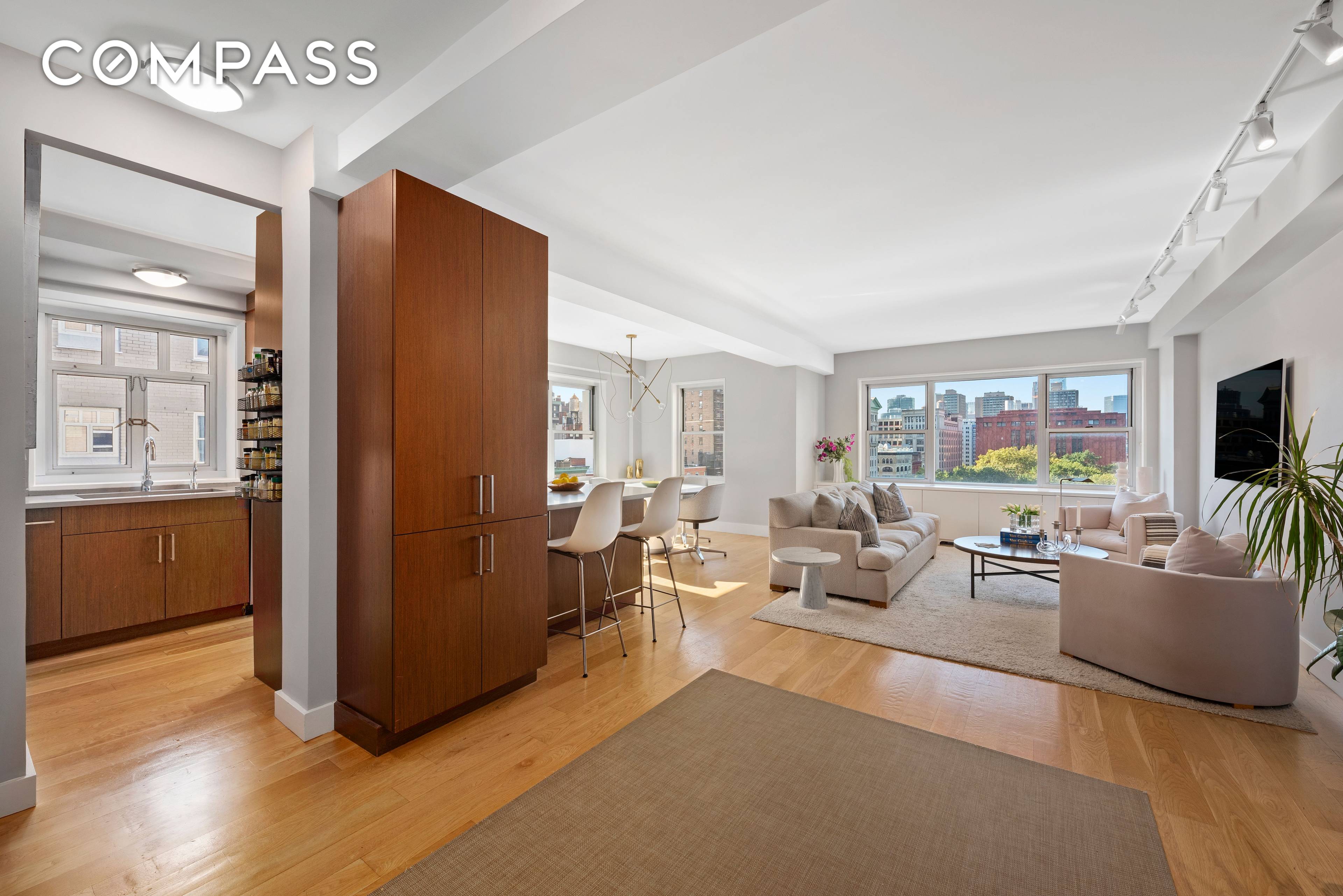 This super sunny, open sky, endless view home consists of 2 bedrooms 2 full bathrooms with a winged style floor plan in Greenwich Village's prestigious co op, The Brevoort East.