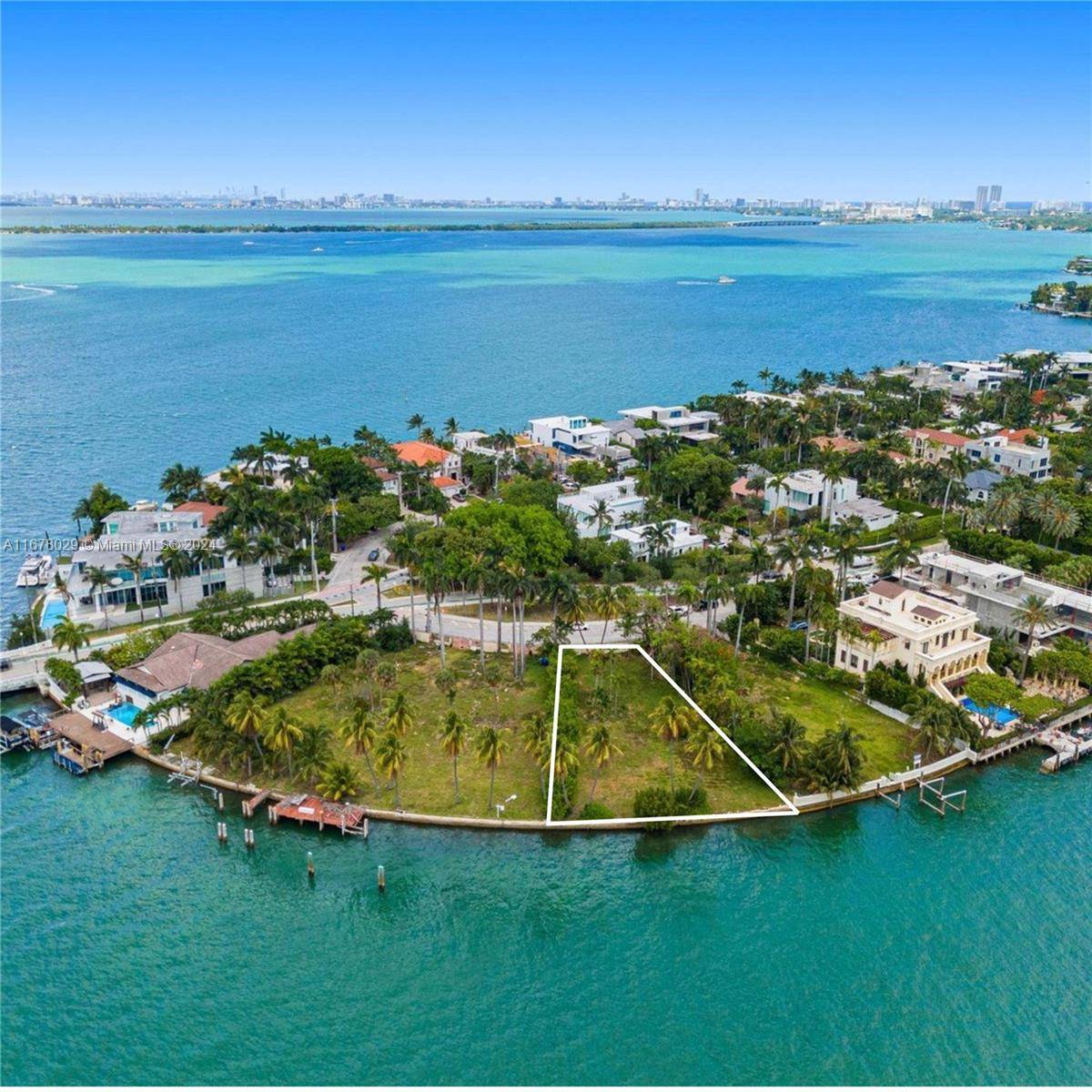 Rare waterfront property featuring over 103 feet of direct frontage on Biscayne Bay with direct downtown sunset views.