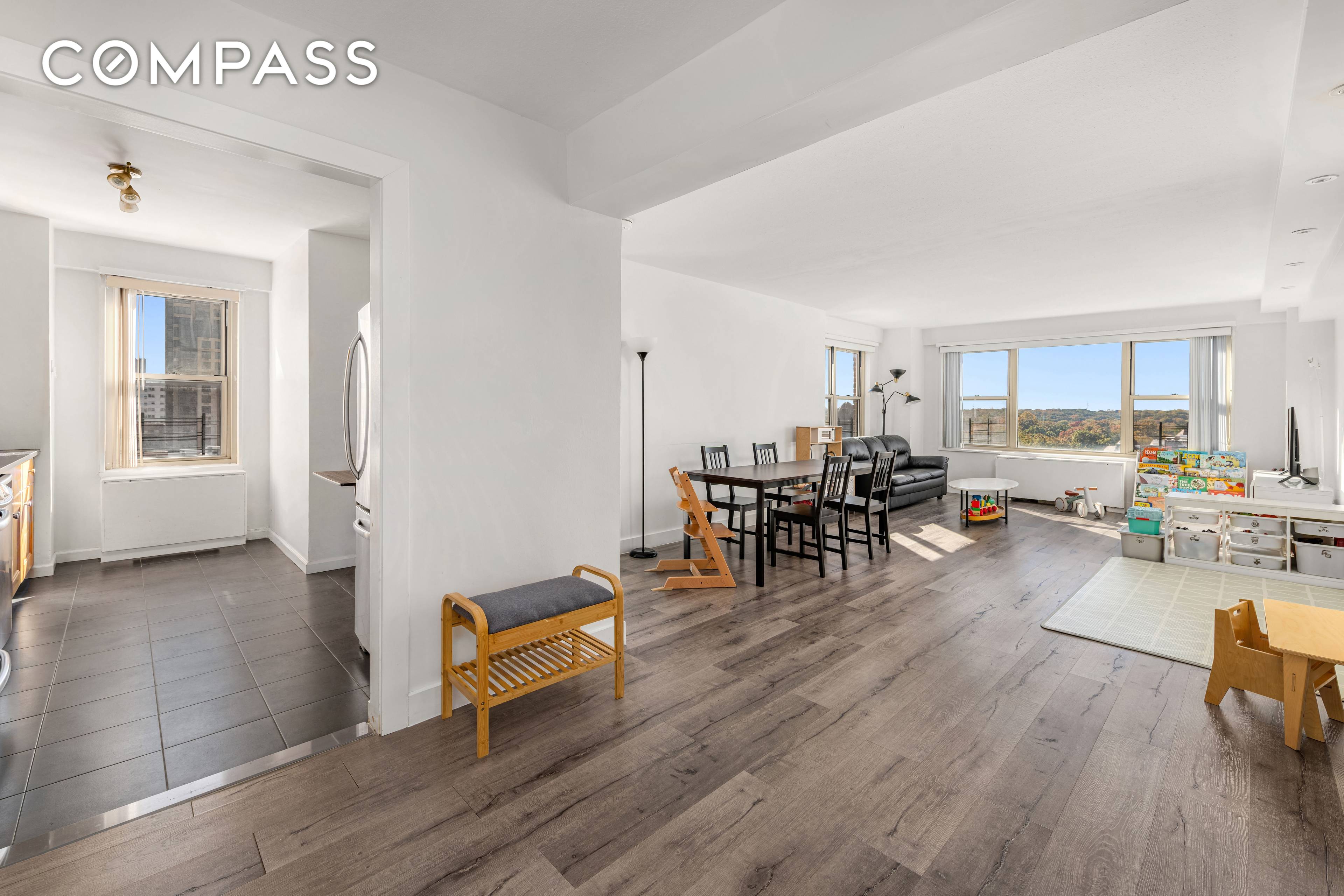 Views, Light and Space ! This spacious, high floor converted 2 Bedroom, 1 Bath measures approximately 1000SF complete with a separate, windowed eat in kitchen, an oversized living room, ample ...
