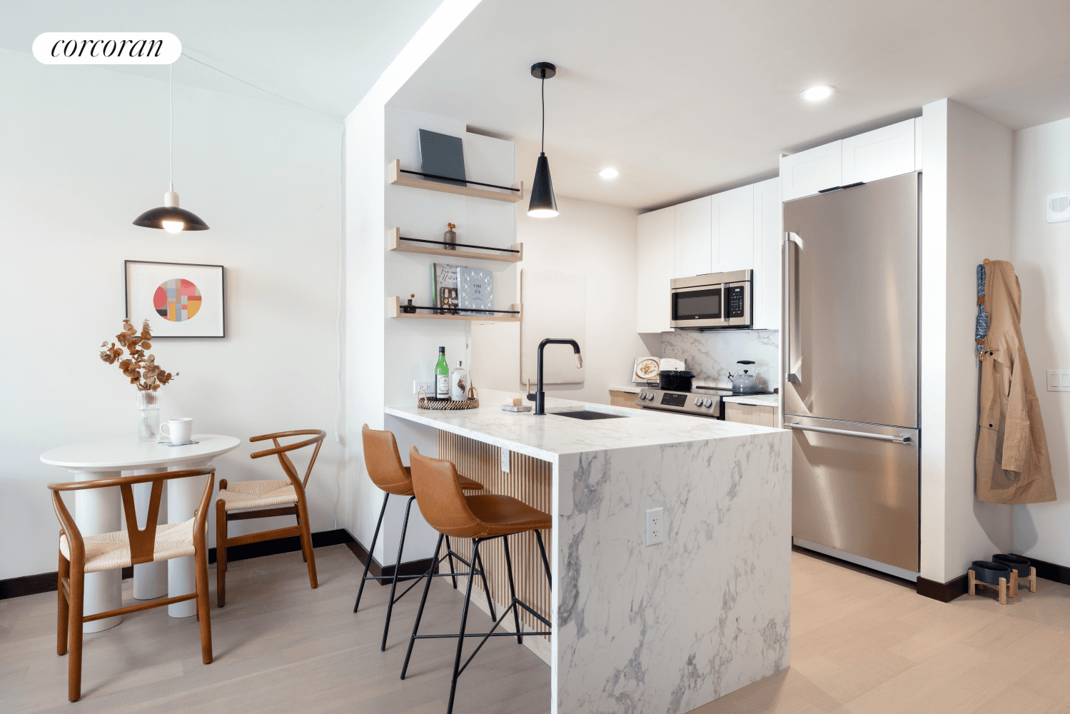 Western Facing Designer two bedroom 2 bath with Lower Manhattan, Downtown Brooklyn and NY Harbor Views and a private balcony.