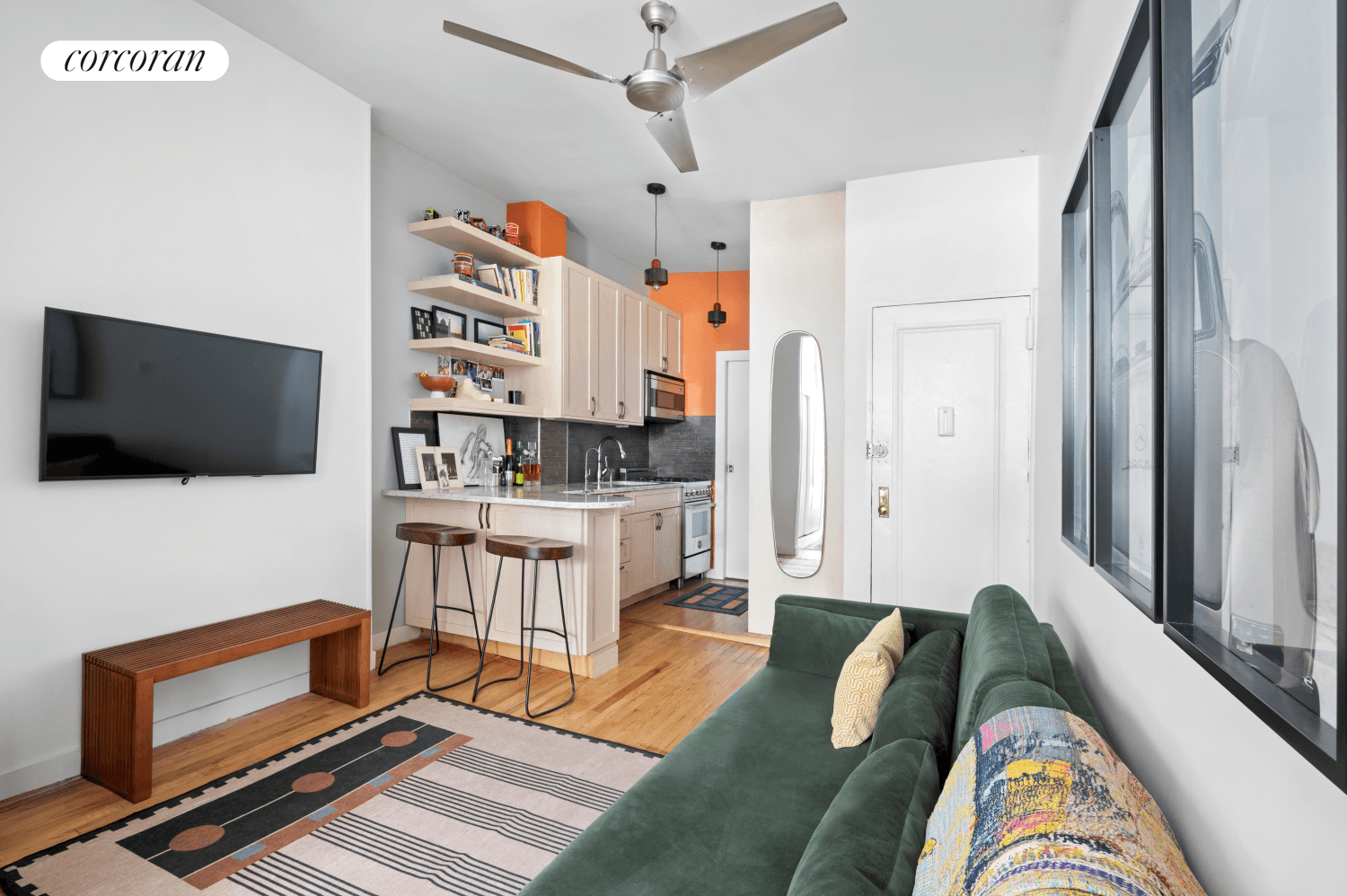 Nestled just two flights up in a prime East Village location, this sun filled, thoughtfully renovated studio blends contemporary design with urban serenity.