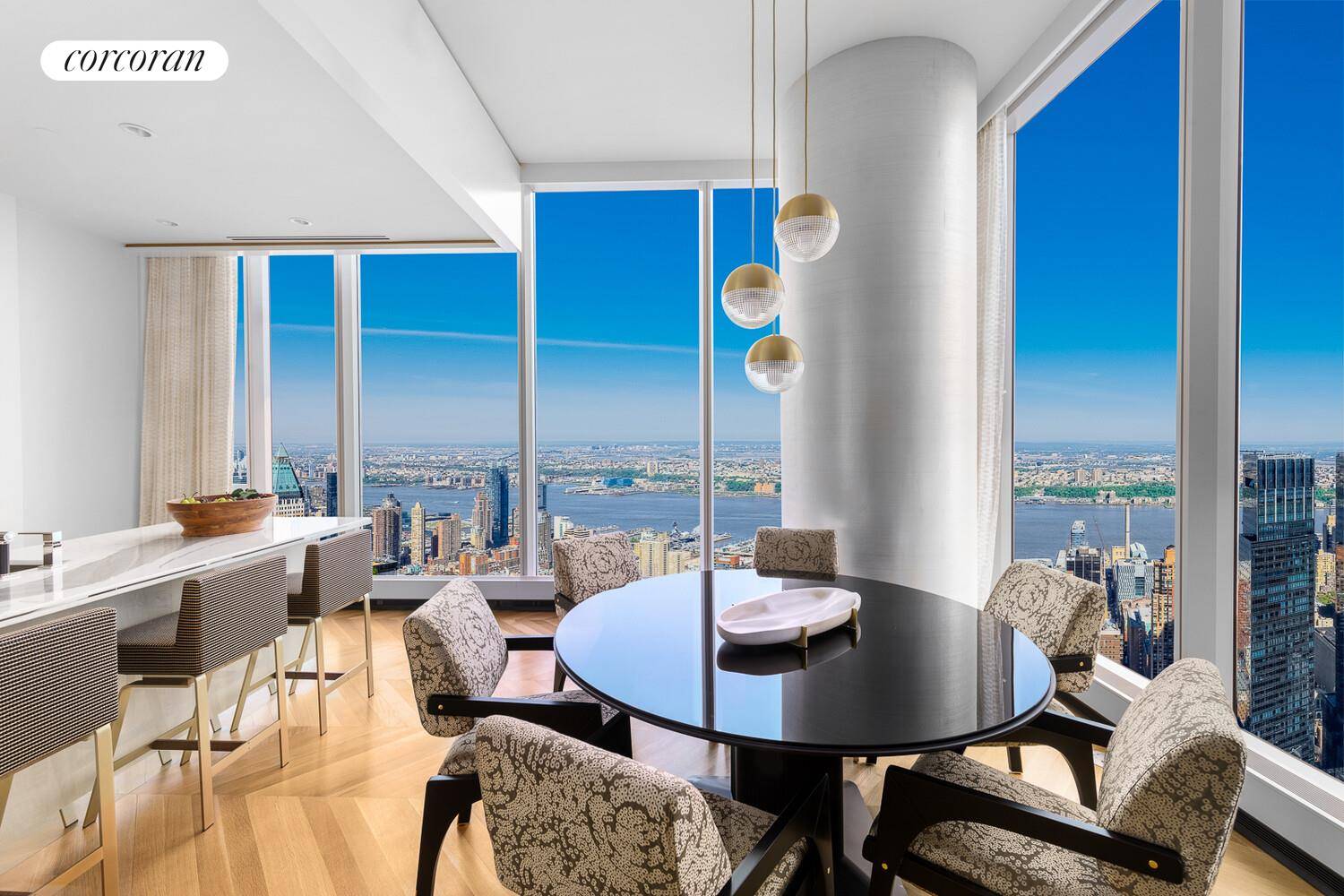 This north, west, and south facing, three bedroom, three and one half bathroom residence boasts Central Park views from the Living Dining Room.