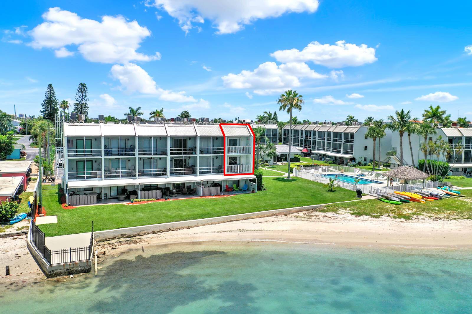 Spectacular views from this upstairs townhouse style condo.