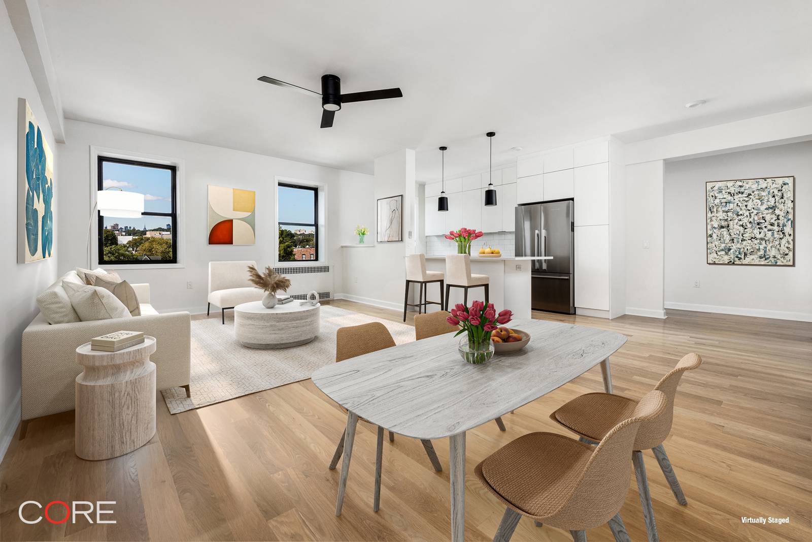 Welcome to Apartment 6K, an exceptionally spacious and airy top floor oasis blending pre war charm with a contemporary and thoughtful top to bottom renovation.
