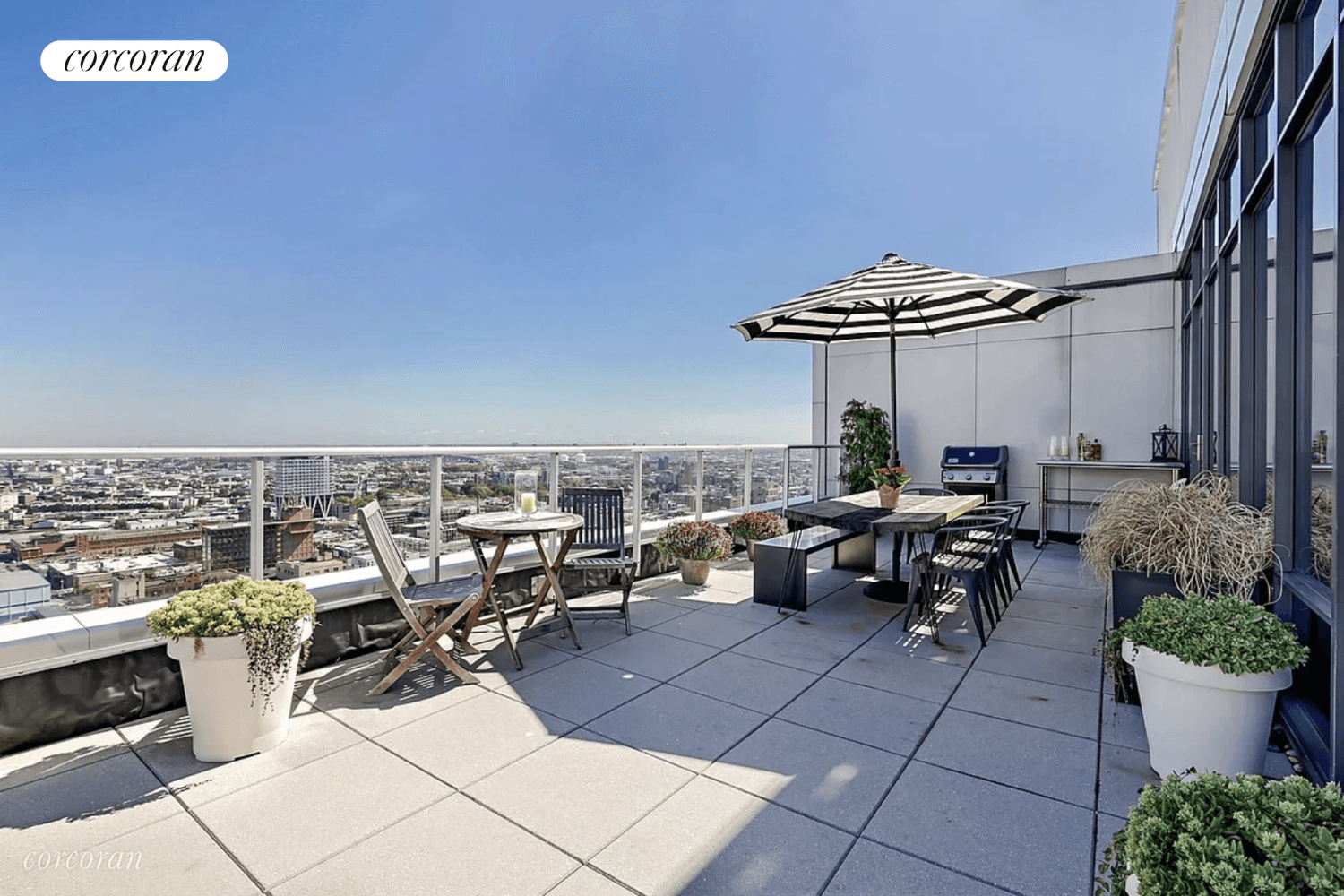 Incredible 3 Bed 3 Bath penthouse duplex with nearly 1800 SF of living space plus an expansive 465 large terrace overlooking Manhattan !
