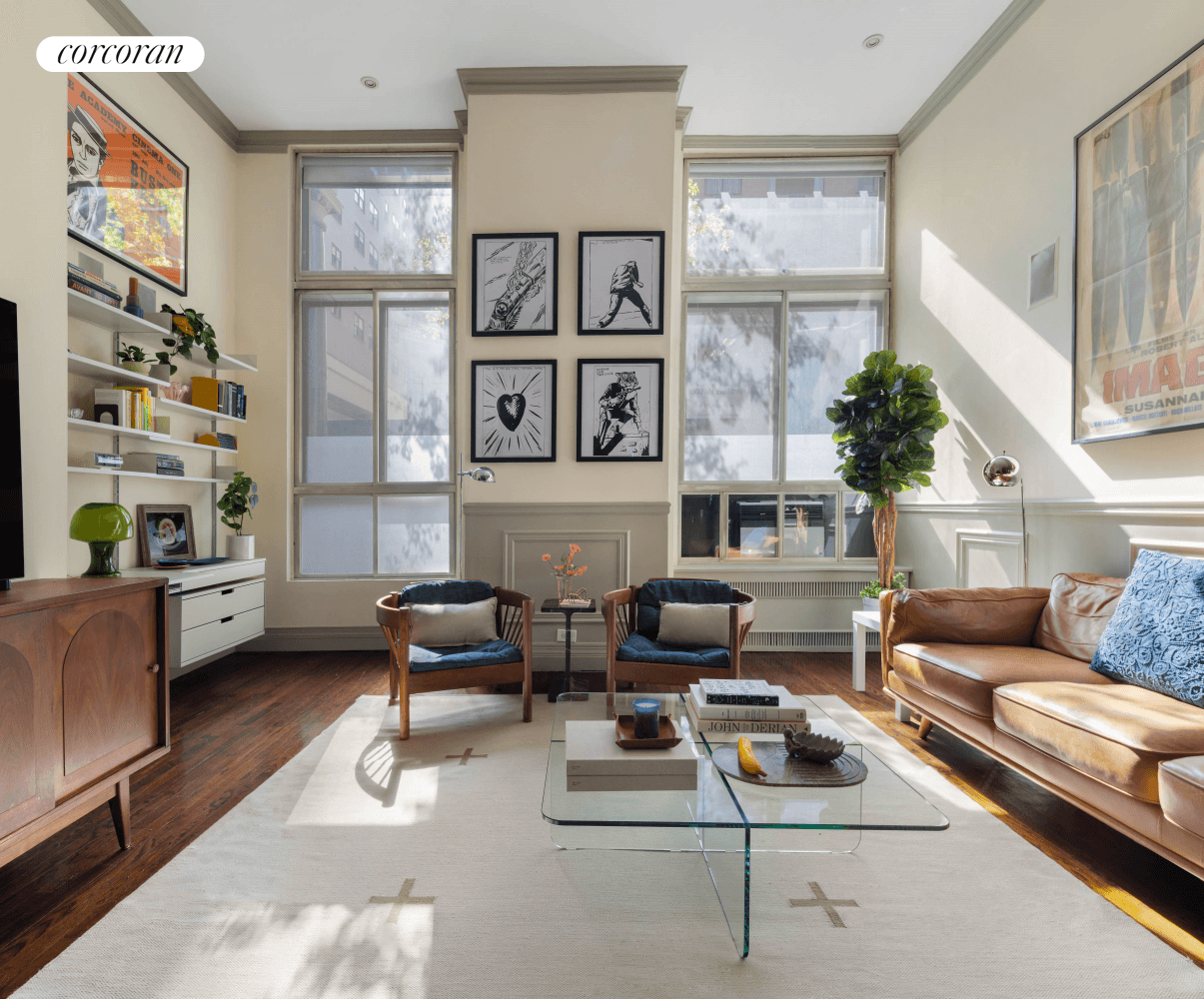 Exquisite Duplex Loft with 13' ceilings in the heart of Greenwich Village featuring Two Bedrooms Two baths Flex Space With a rare and authentic combination of pre war details and ...