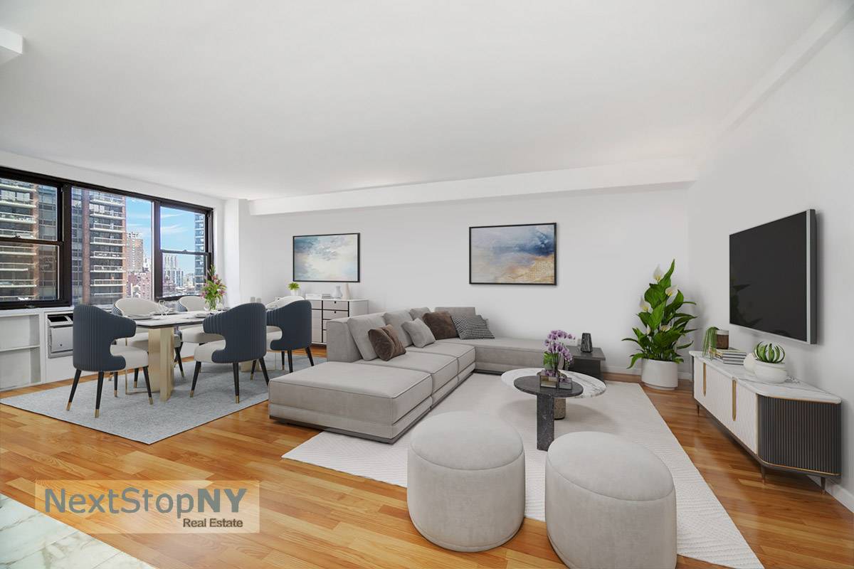 Immerse yourself in the breathtaking, unobstructed views that flood every corner of this expansive, light filled two bedroom, two bathroom sanctuary at 235 E 57th Street.