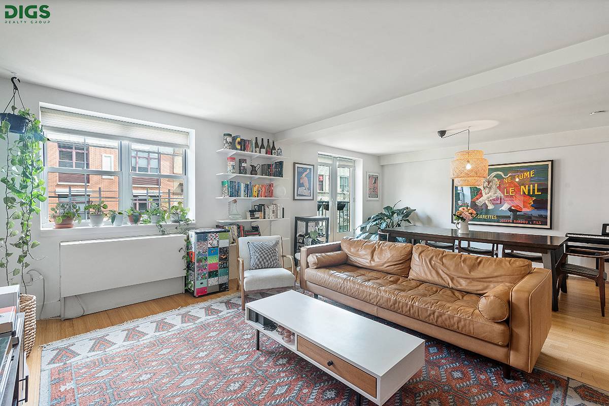 Sunny and spacious 1200 square foot two bedroom, two bath rental in prime South Harlem with light and views from every room.