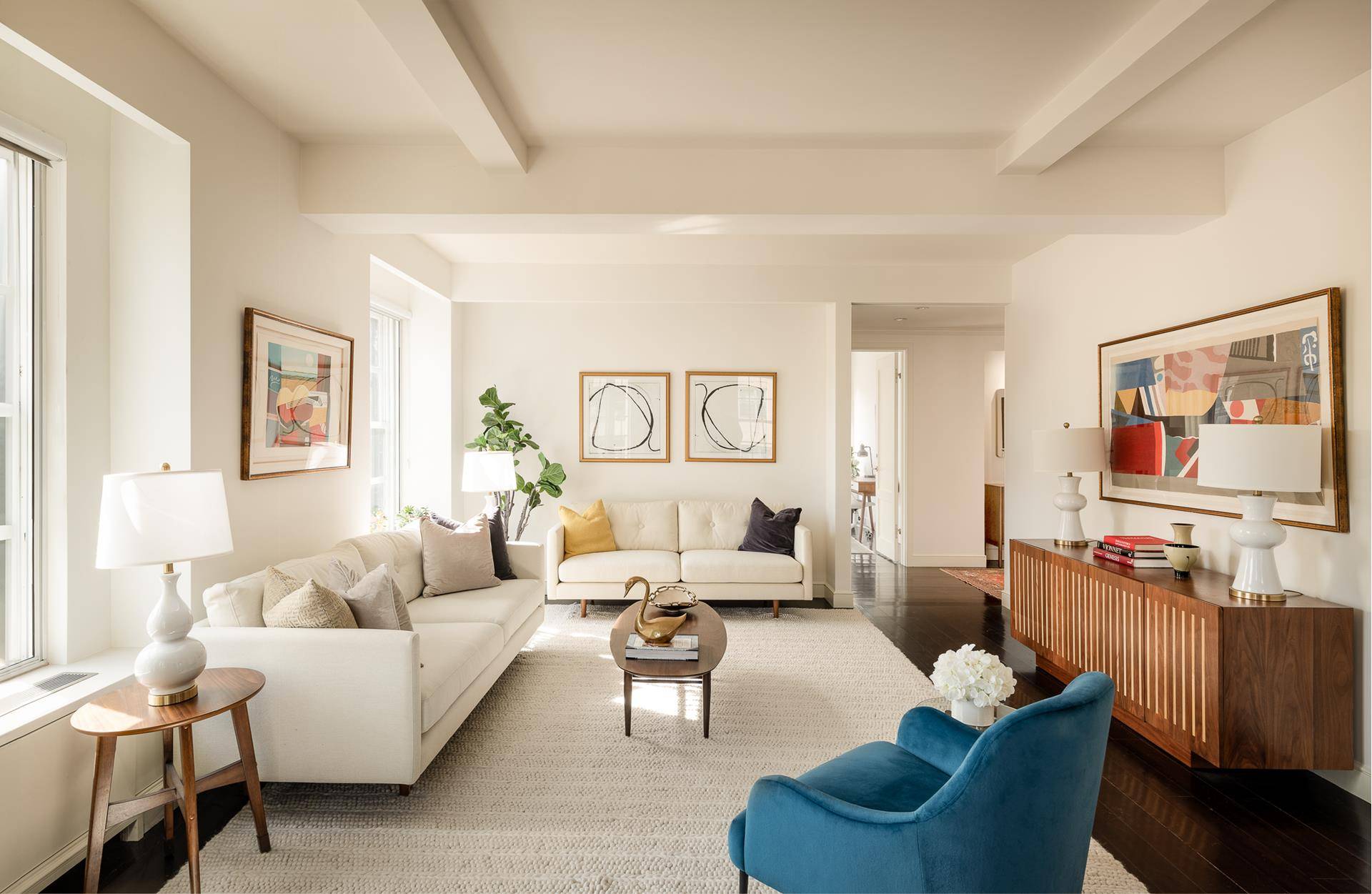 An elegant combination of two apartments, Residence 10BC is a wonderfully bright and airy corner three bedroom, three bathroom in the iconic One Fifth Avenue Cooperative.