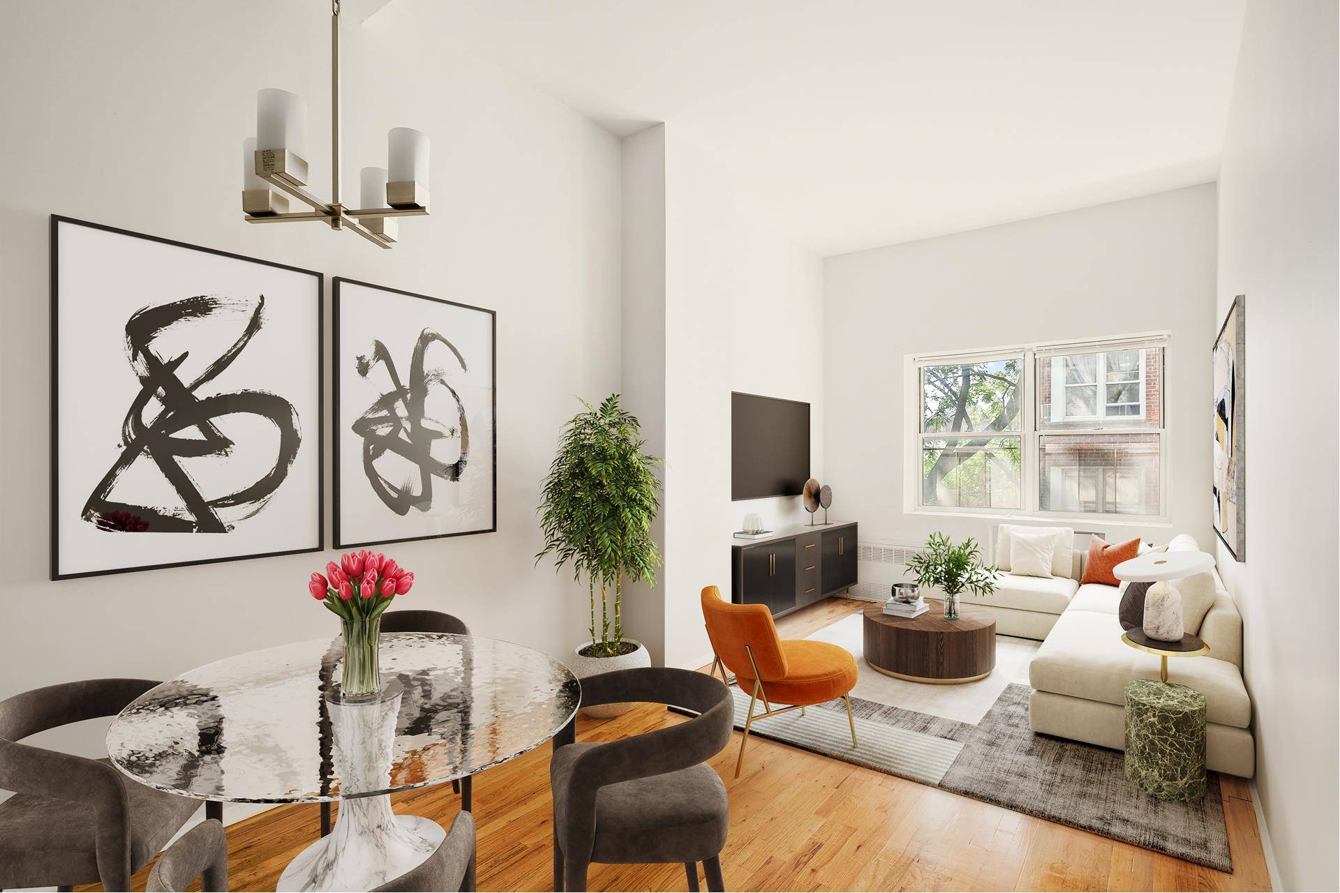 Rare find ! Extra high ceilings and ten foot wide floor to ceiling windows in both the living room and bedroom.