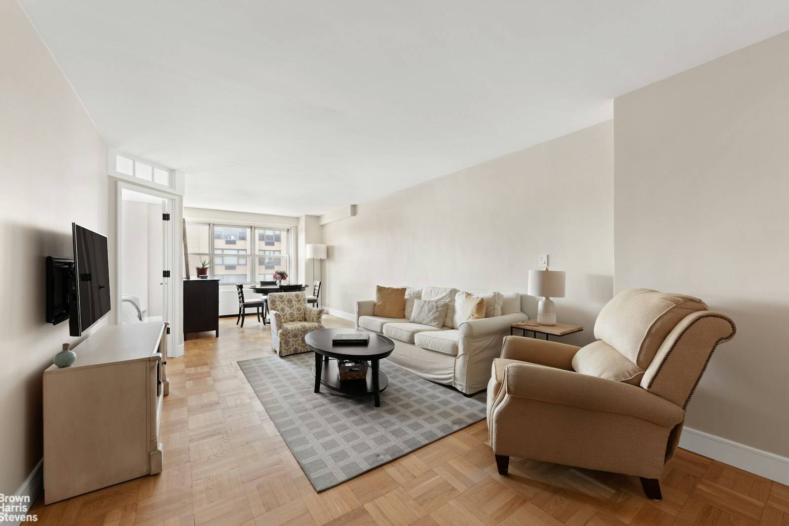 Spacious, Sunny Junior 1 with a South facing living dining area is adorned with hardwood floors throughout.