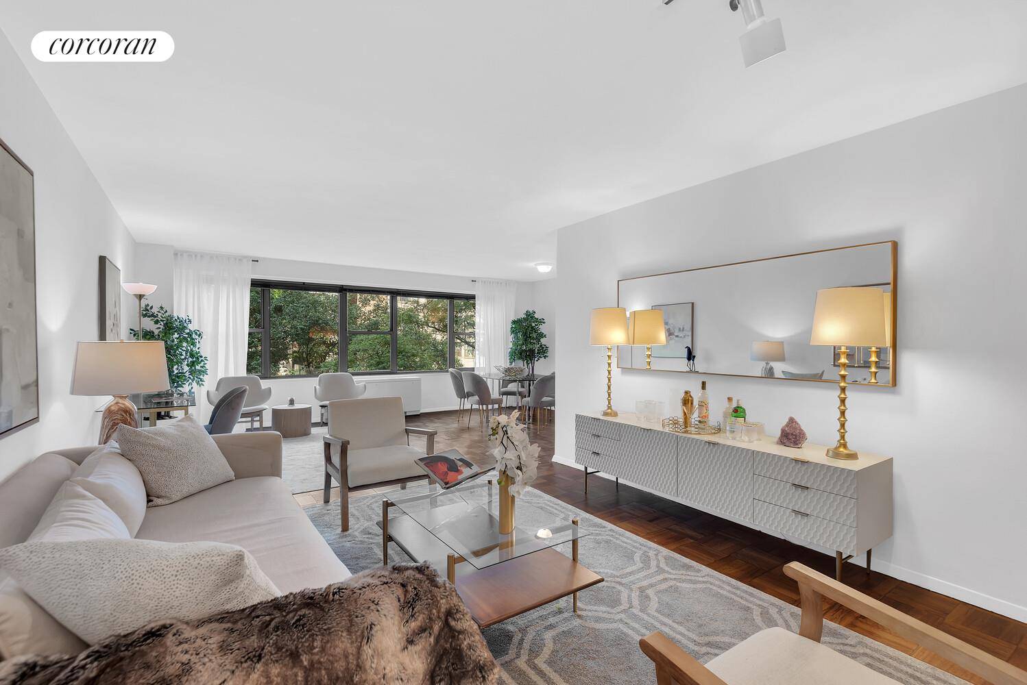 Apartment A307 is an oversized, bright one bedroom, one bathroom home overlooking lush tree tops and drawing in lovely light from large north facing windows in every room.