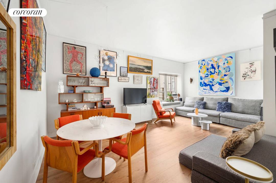 Meticulously renovated with a fresh and modern sensibility, this truly unique top floor three room residence offers tranquility, sunlight, and charm in a coveted Chelsea co op.