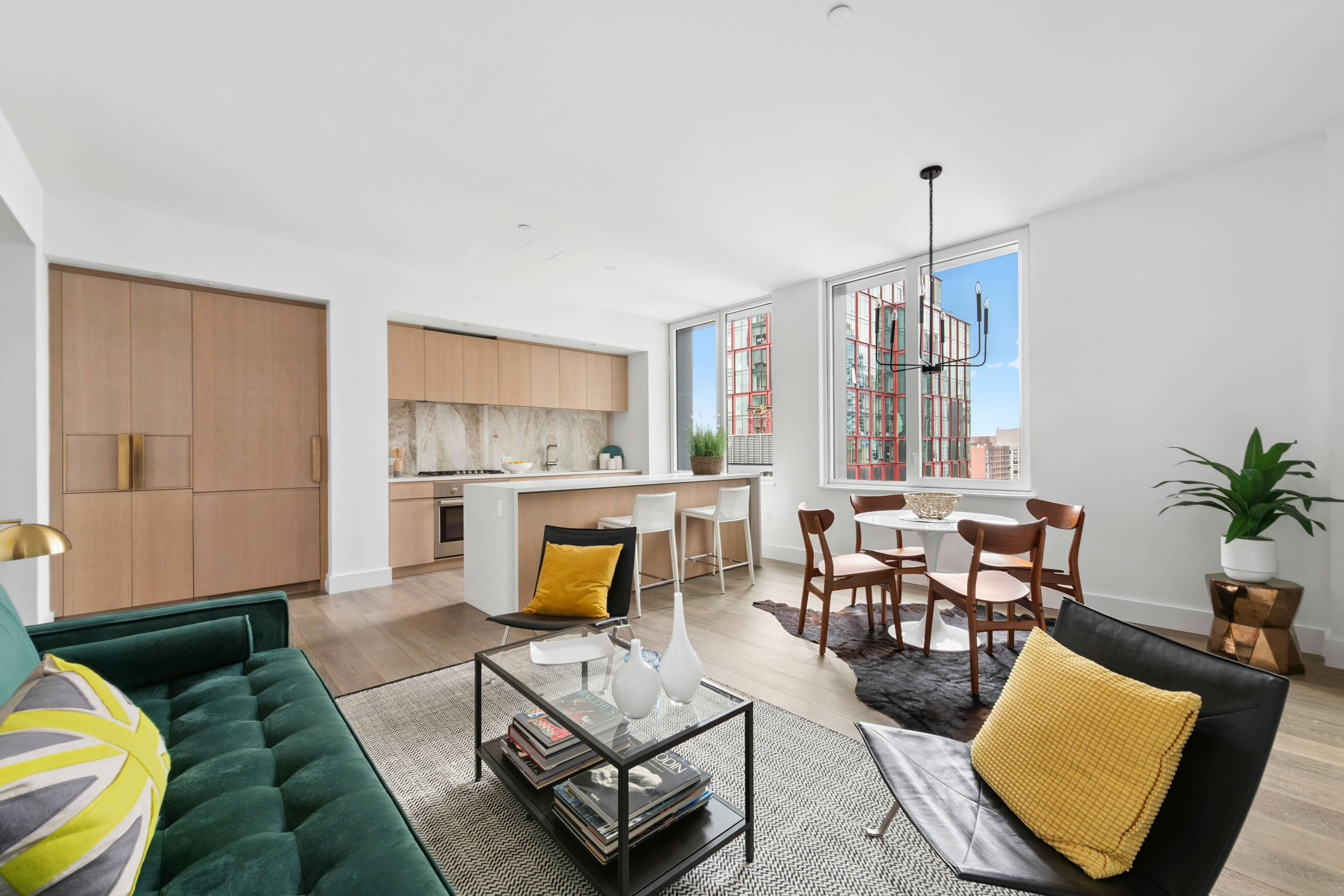 Perched high above Brooklyn, this two bedroom, two bath penthouse combines elevated design with sweeping city views.