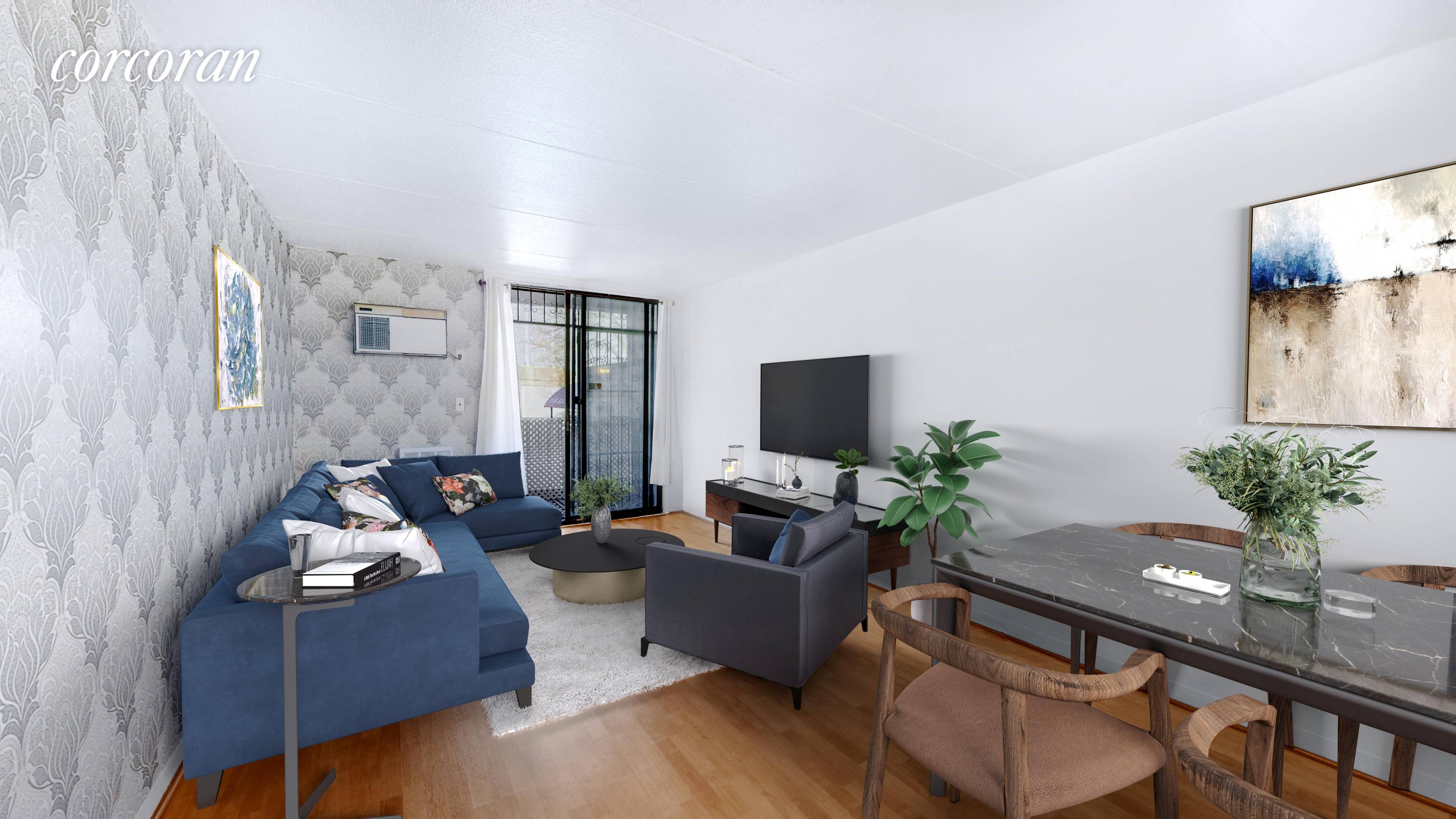 Welcome to 57 45 74th Street 110 an expansive one bedroom condo with a large balcony on a quiet street in Middle Village, Queens.