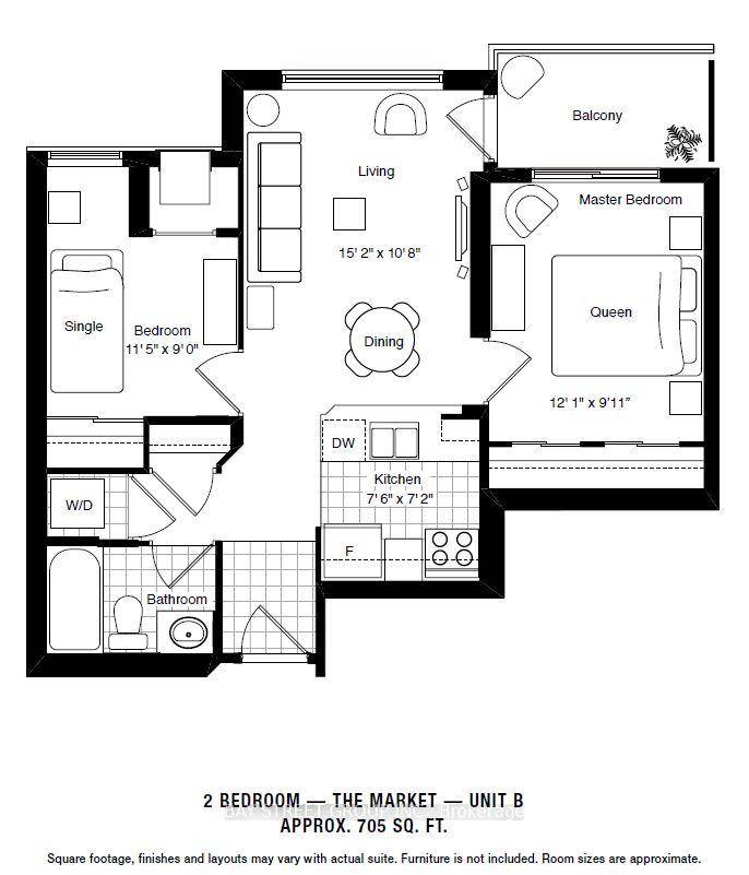 South Facing 705 Sq. Ft. 2 Bdrm With Balcony.