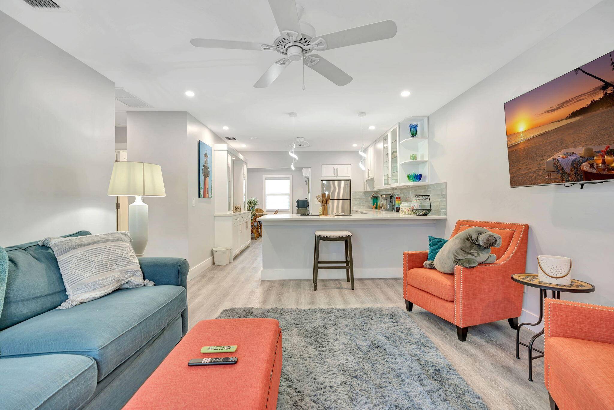 Beautifully updated and fully furnished 2 bedroom, 2 bathroom rental located in the heart of Jupiter, just 2 miles from the beach.