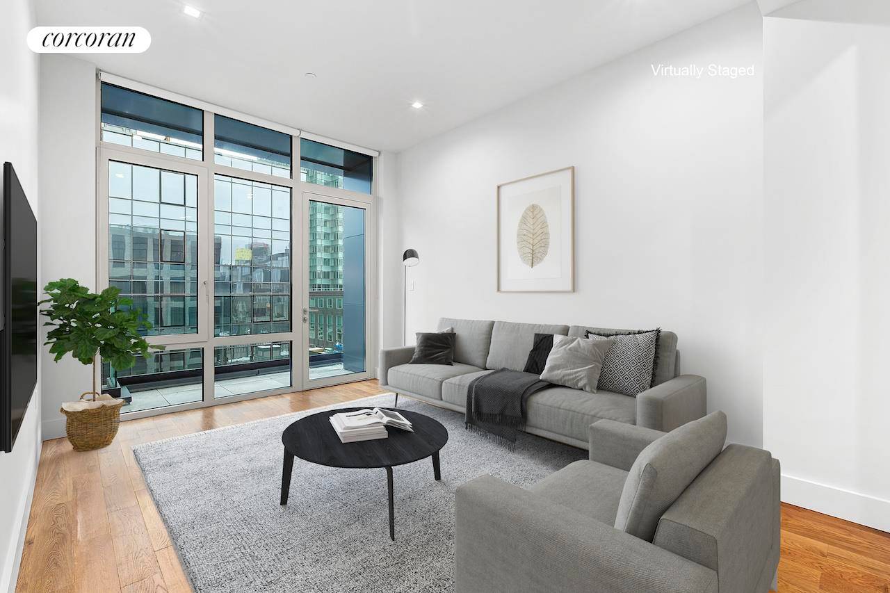 Thoughtfully designed, this one bedroom home comes complete with two private terraces, floor to ceiling triple glazed soundproof windows with custom shades, white oak hardwood floors.