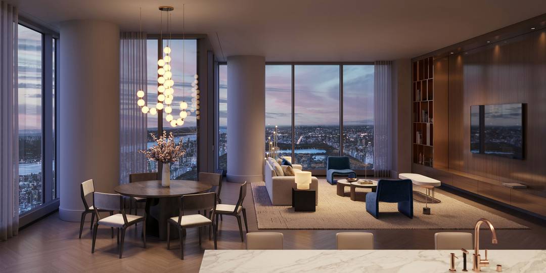 Reside over 940' above New York City in this half floor residence at Central Park Tower.