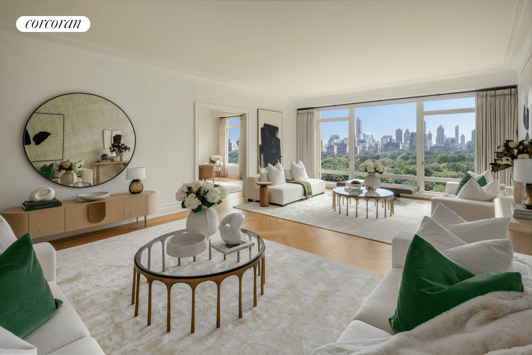 Perfectly located on the 14th Floor in the exclusive House section of 15 Central Park West, this spectacular sun flooded Robert A.