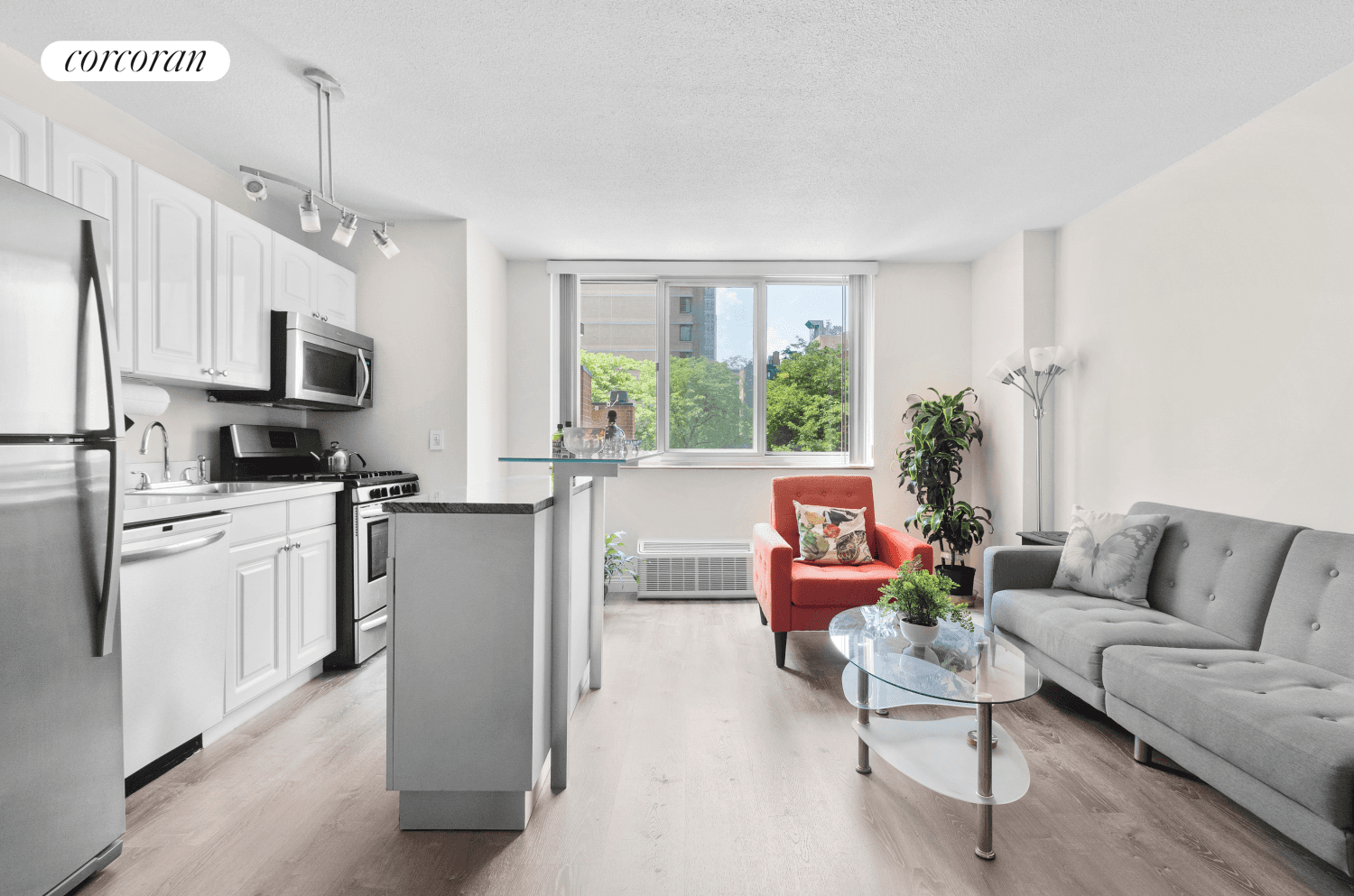 Welcome to apartment 2E spacious sun blasted one bedroom and one bathroom Open City views with southern light fill this beautiful one bedroom homeApartment features gracious foyers leads to a ...