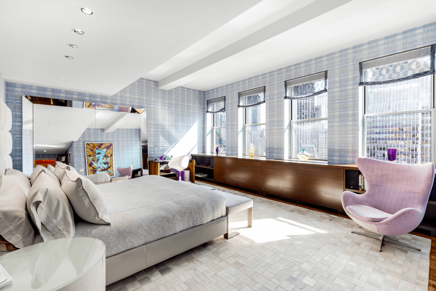 Palatial Tribeca Sky Villa with Private Terrace, Fireplace, and Hudson River Views.