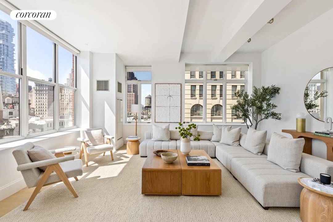 Residence 8C at 129 Lafayette Street is a luminous, corner three bedroom, two bathroom condominium distinguished by its southern exposure, exceptional natural light, and striking volume throughout.