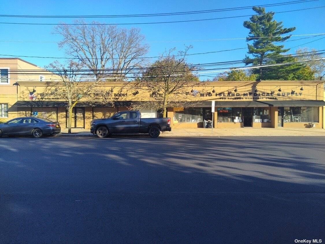 Glass front stores on busy Wantagh Avenue have lots of street parking that is well visible and well signed.