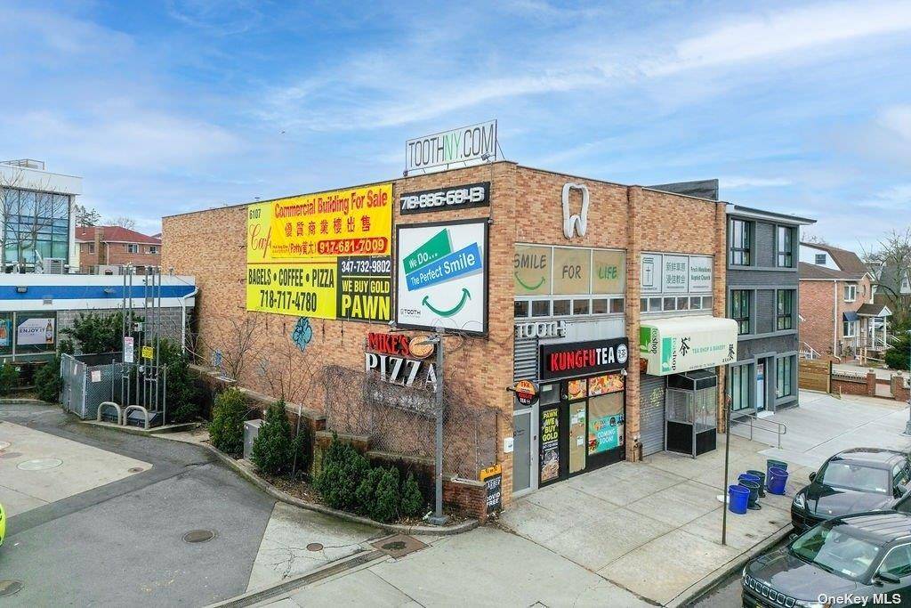 Rare to find. 2 story basement mixed used commercial building located at the busy intersection of Utopia Pkwy and Horace Harding Expressway.