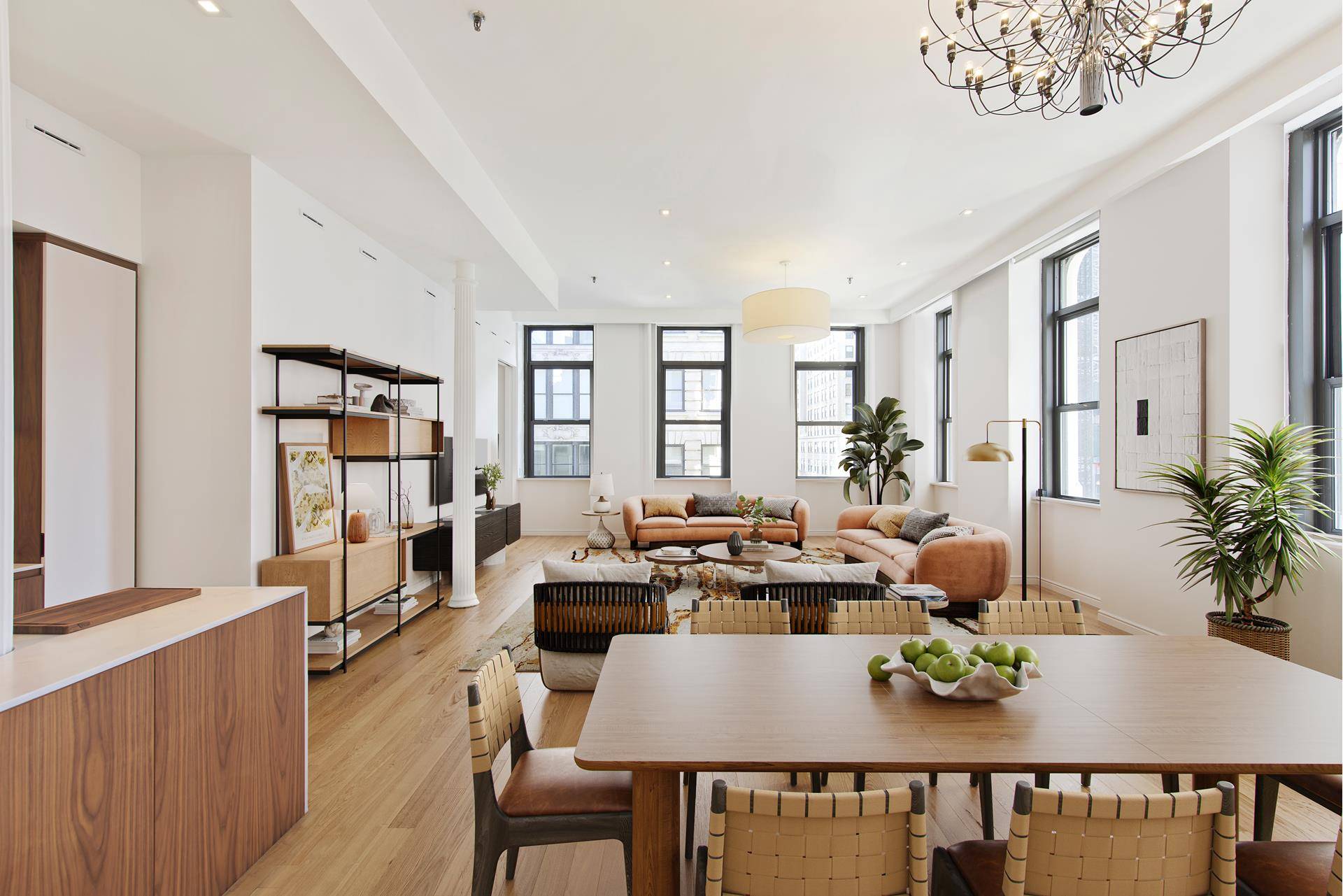 Rare sun flooded, full floor loft condominium with key locked elevator, 11 foot ceilings, and 11 oversize windows facing south and west, located in the Tribeca Historic District.