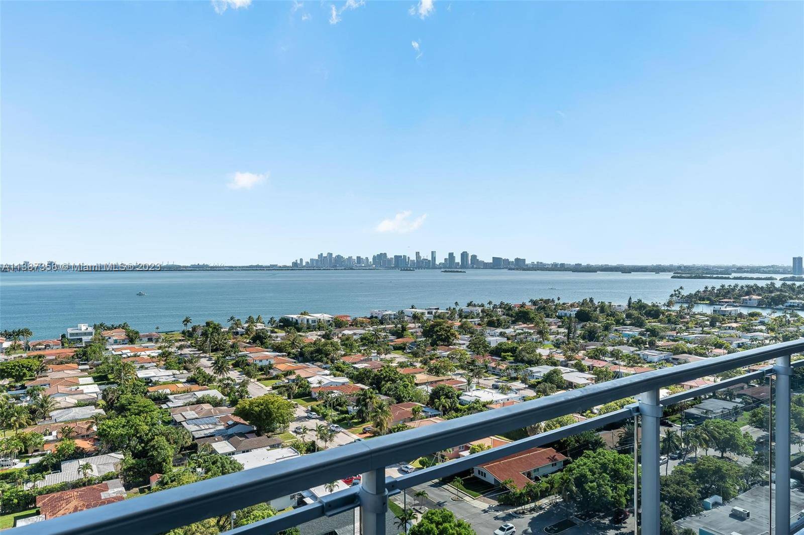 Stunning south views of the bay, Miami Beach and downtown Miami.