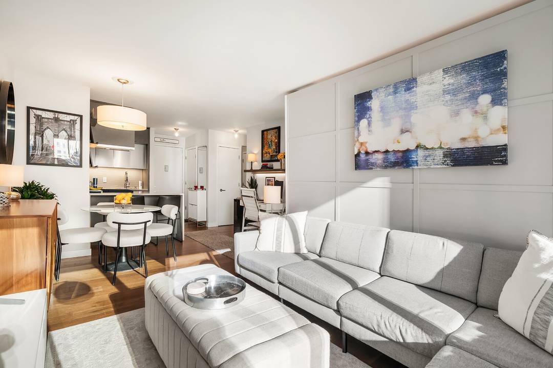 Designed with both comfort and creativity in mind, this beautifully reimagined alcove studio has been transformed into a functional one bedroom layout all while preserving the openness of the space.