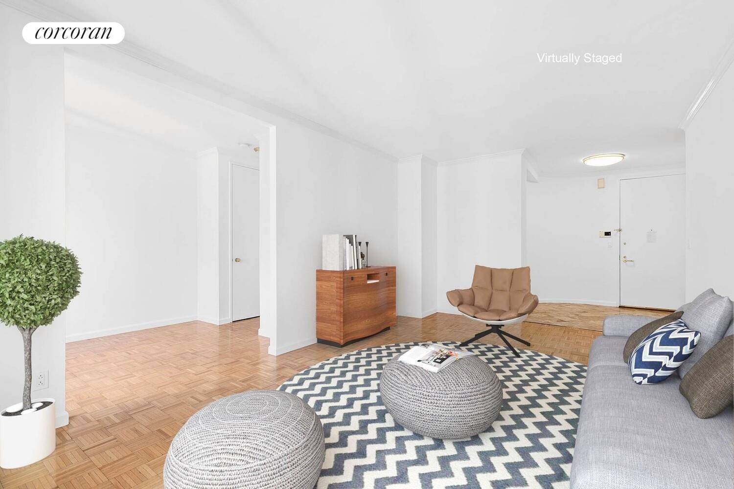 Spacious alcove studio with three closets.