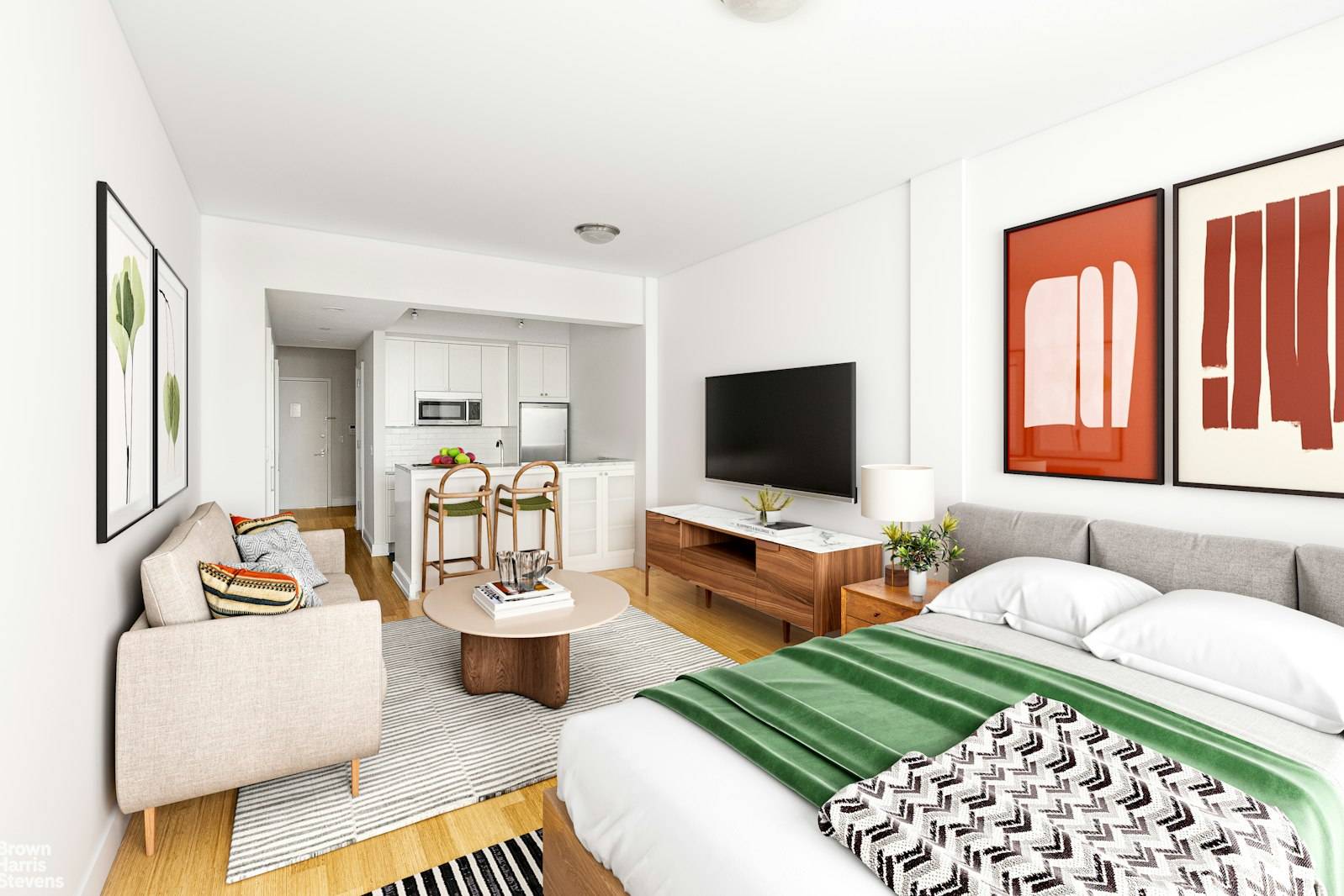 Welcome to Apartment 9E at 75 Clinton Street, a studio apartment with a home office and in unit washer dryer in Brooklyn Heights Entering this top floor apartment into the ...