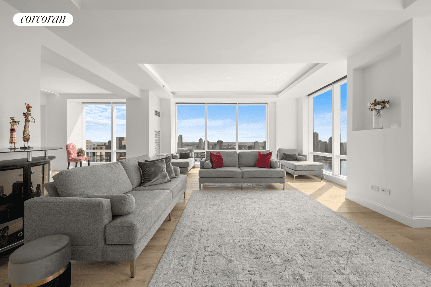 This spectacular, corner apartment has floor to ceiling windows with views of the East River as well as the Empire State building, Chrysler building, MetLife or former PanAm building, One ...