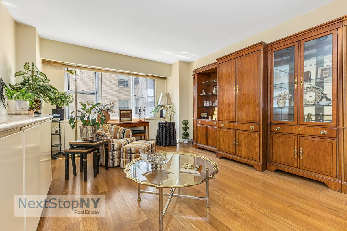 An incredibly large, one bedroom apartment, with views of the Empire State Building and Chrysler Building, featuring 3 spacious closets, 1 of which is a walk in.