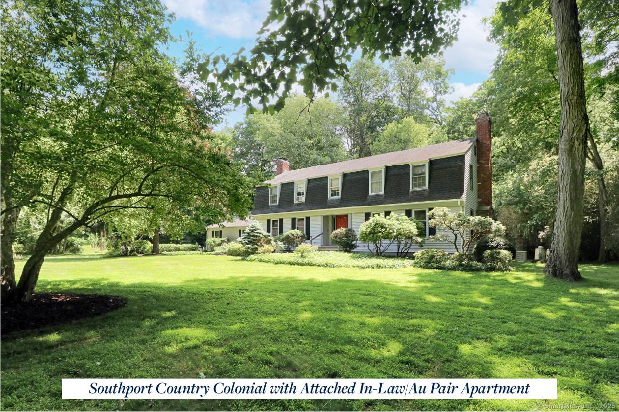 A prime Southport country setting at the Westport line is home to this gracious 5 Bedroom Colonial featuring a rarely found attached main level IN LAW AU PAIR APARTMENT with ...