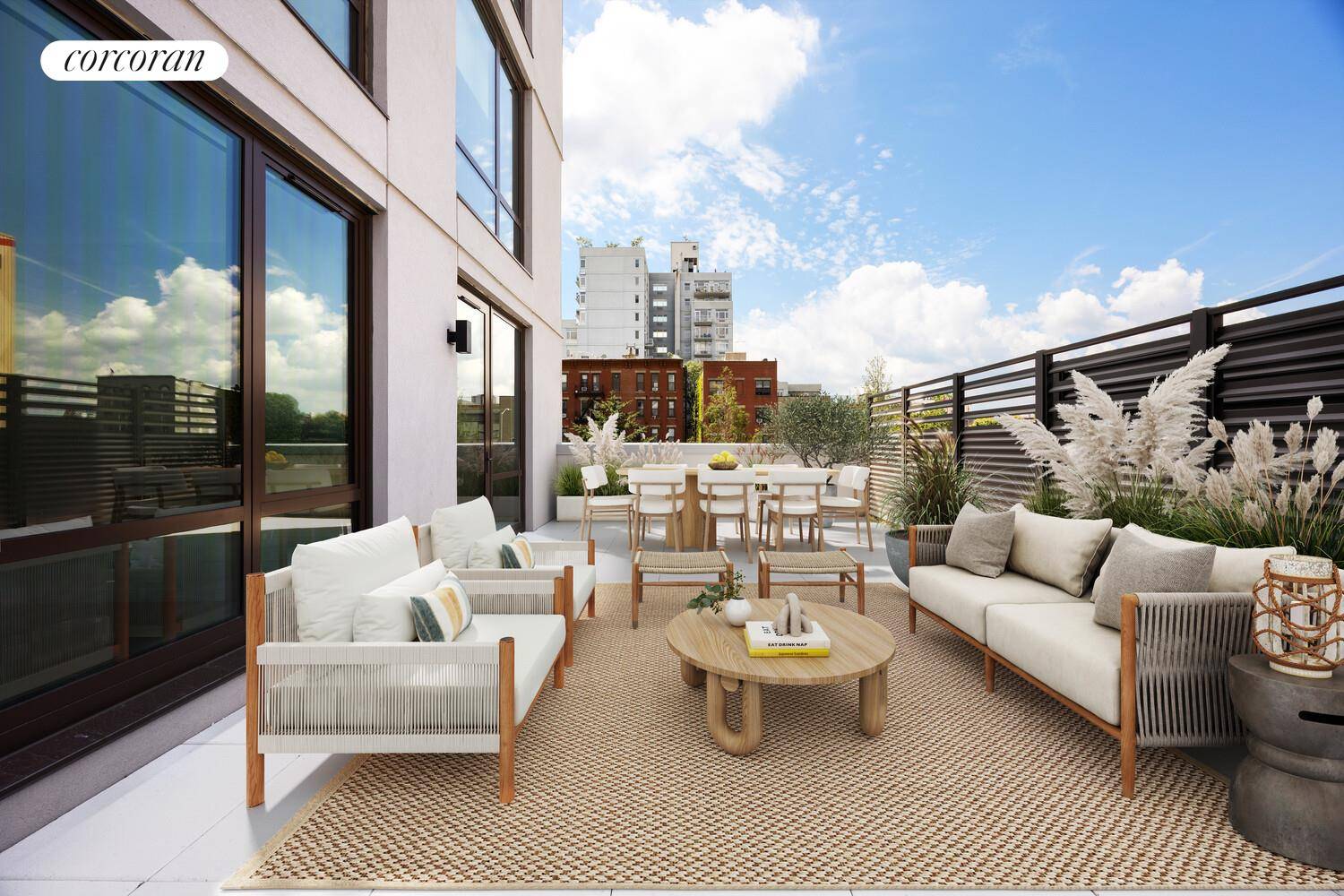 Western Facing Designer one bedroom with Lower Manhattan, Downtown Brooklyn and NY Harbor Views and an exclusive rooftop patio.