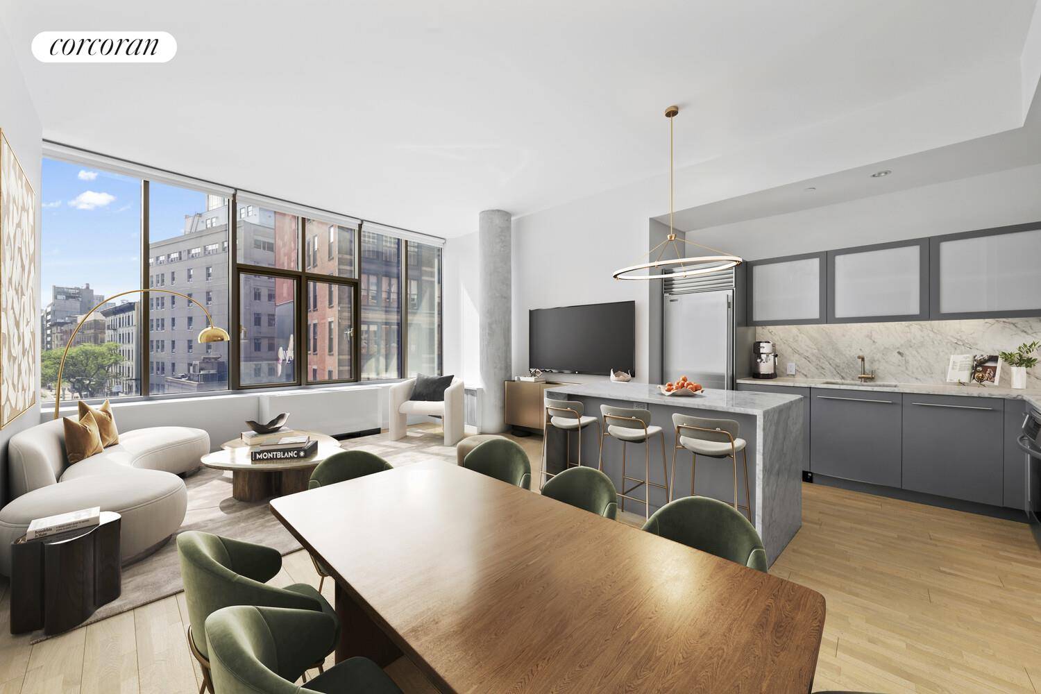 Stunning one bedroom apartment with unobstructed east facing views of the Williamsburg Bridge through dramatic floor to ceiling windows.