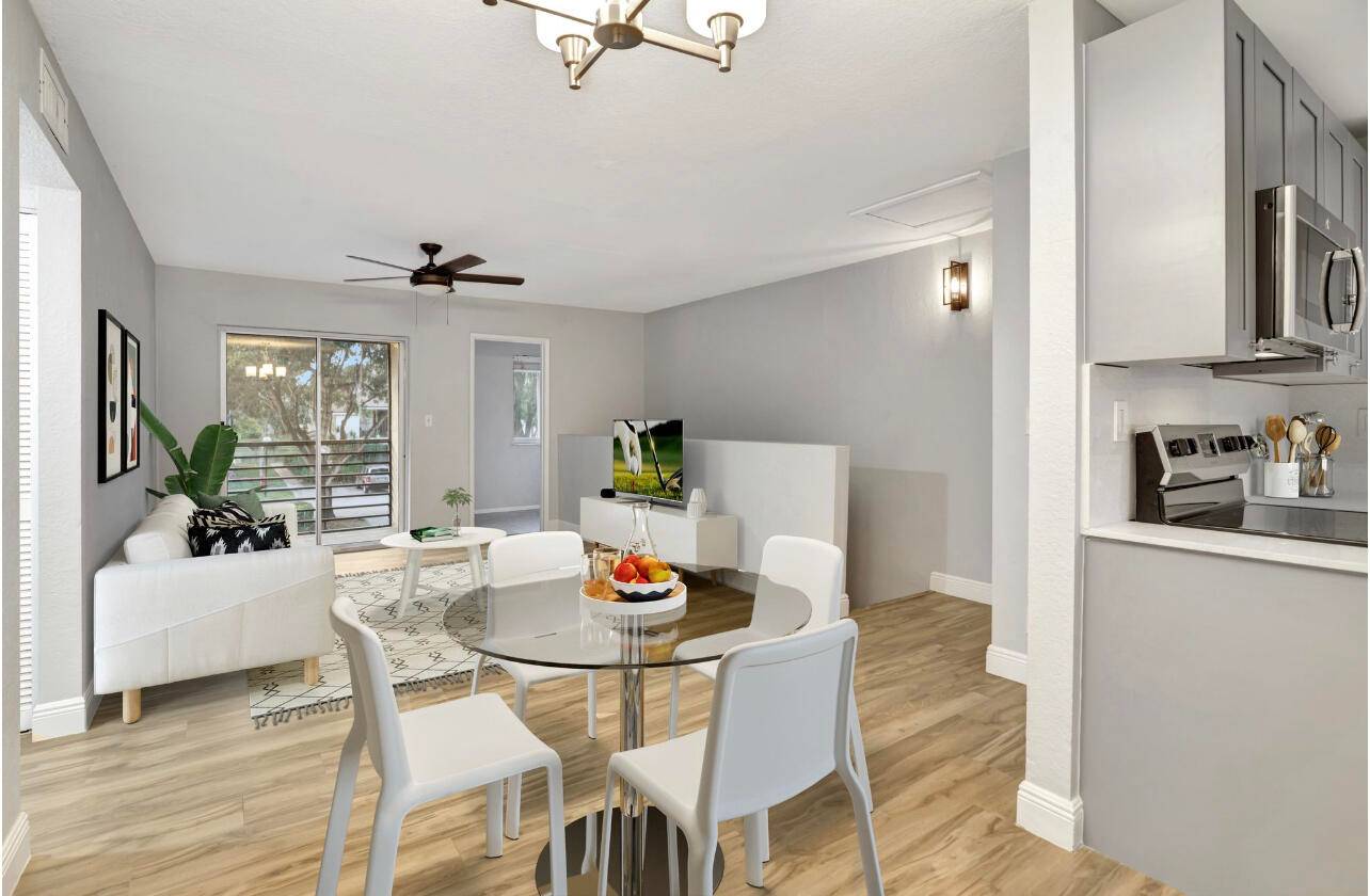 Welcome to this beautifully remodeled 2 BR, 2 BA condo with quartz countertops, cabinetry with soft close doors drawers ; and laminate Flooring.