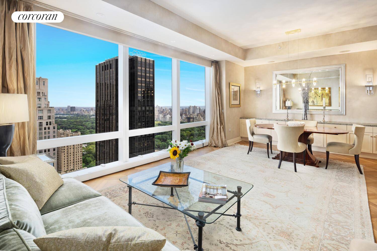Stunning Central Park and Hudson River views are captured from this impeccably designed two bedroom, two and a half bathroom corner residence, perched on the 61st floor of the prestigious ...