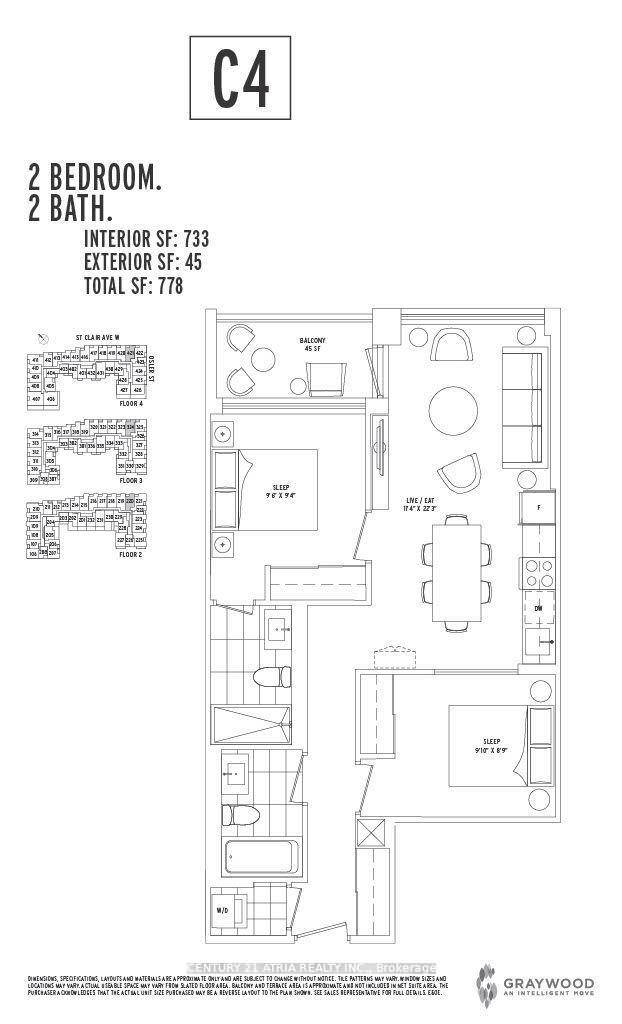 Direct from builder, spacious 733 sqft North facing 2 bedroom w Balcony.