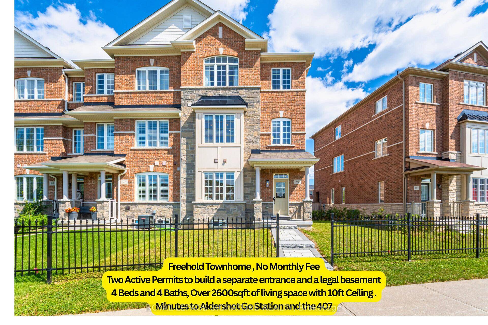 This bright and sun filled end unit freehold townhouse spans 3 storeys, offering 10ft ceiling height, 3, 464 sqft.