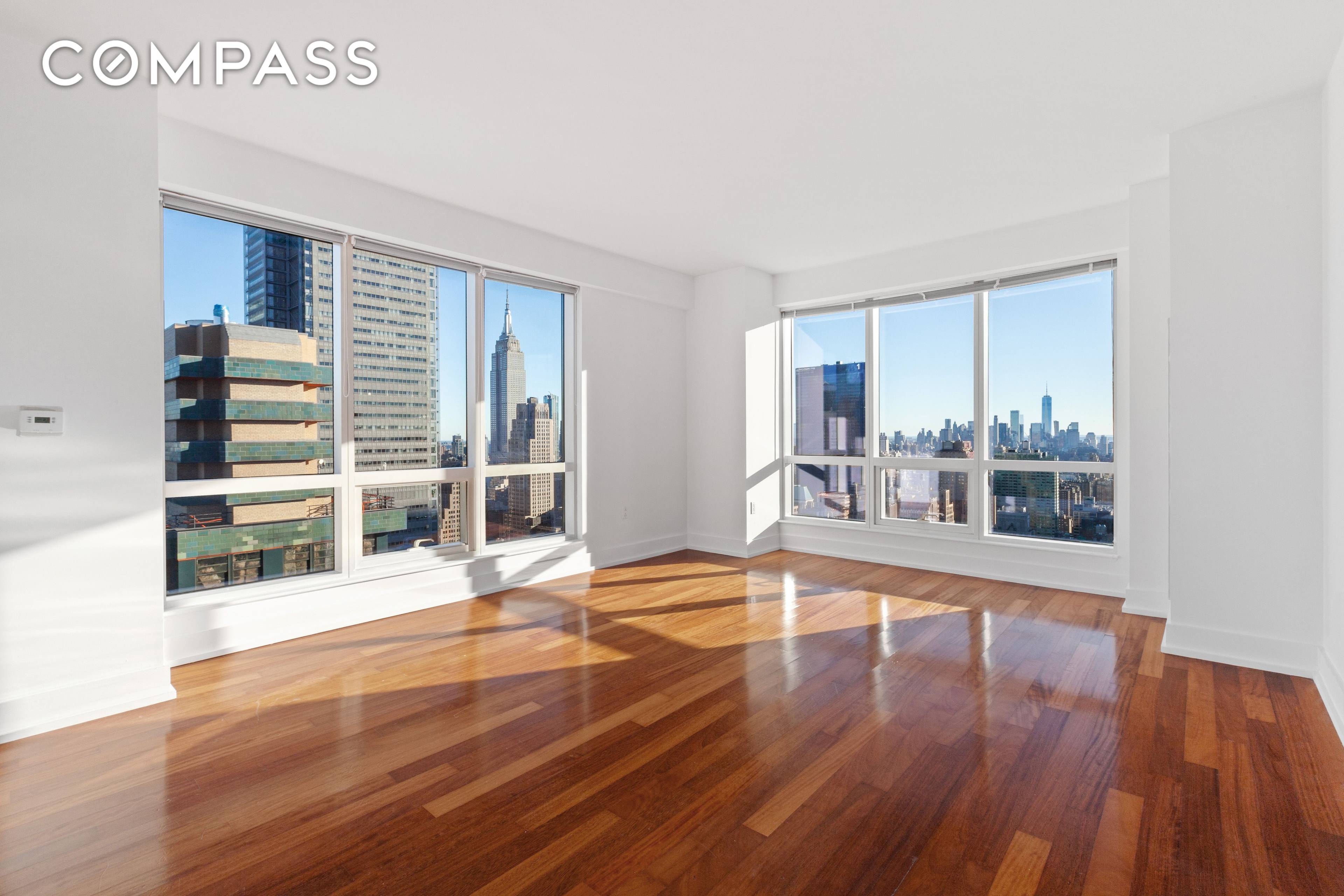 Up in the stratosphere on the 48th floor, this stunning corner 1 Bedroom 1 Bathroom home at the Orion condo is where luxury meets iconic NYC landmark views.